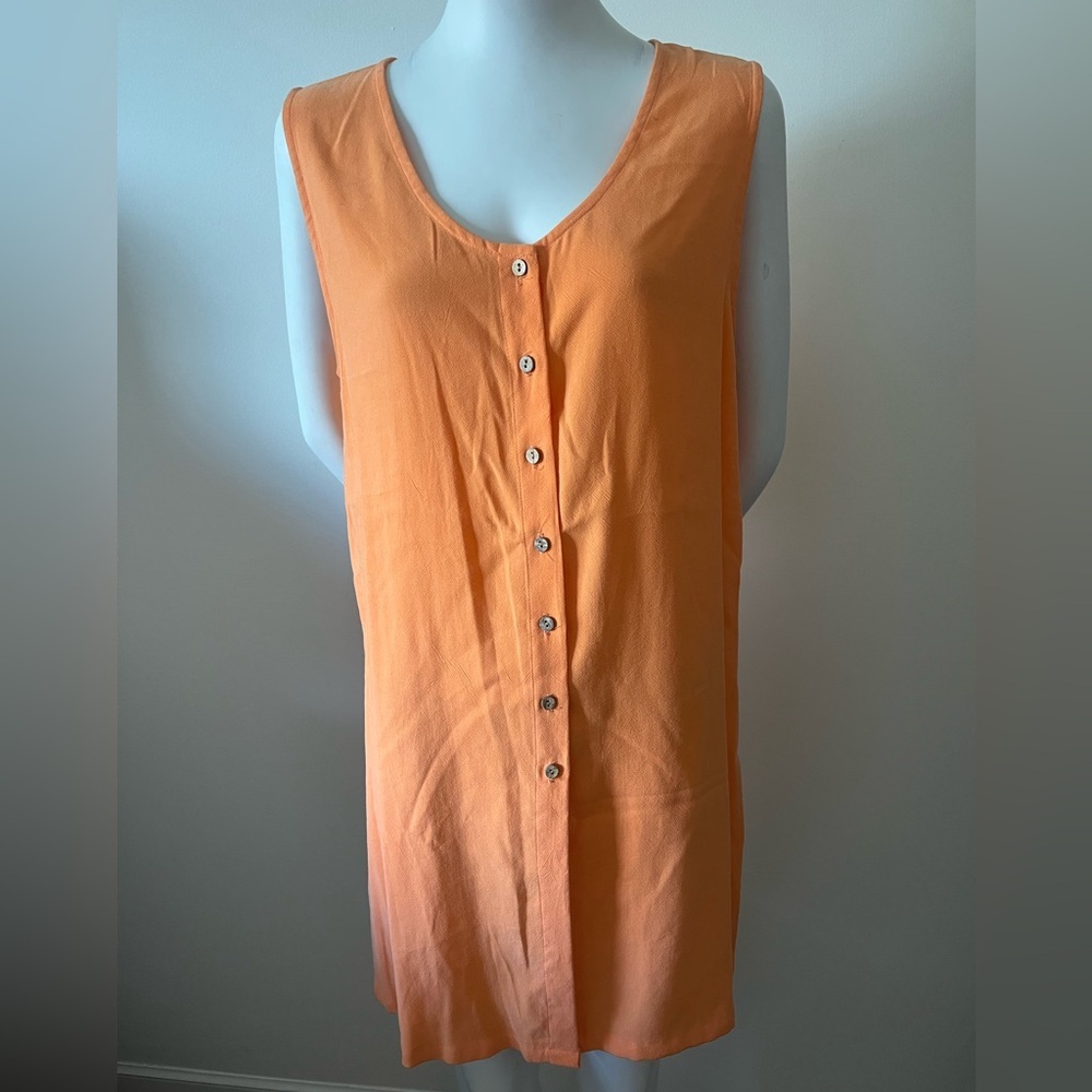 Perennials Resort Wear Orange Sleeveless Button-Down Top, Made in USA